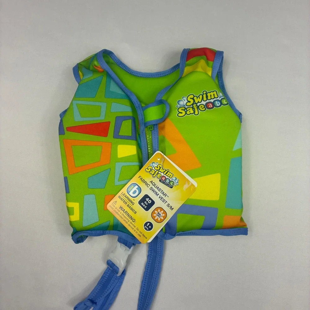 Swim Safe ABC Fabric Swim Vest Kids S/M Green NEW Step B Aquastar‎ Pool UPF 50